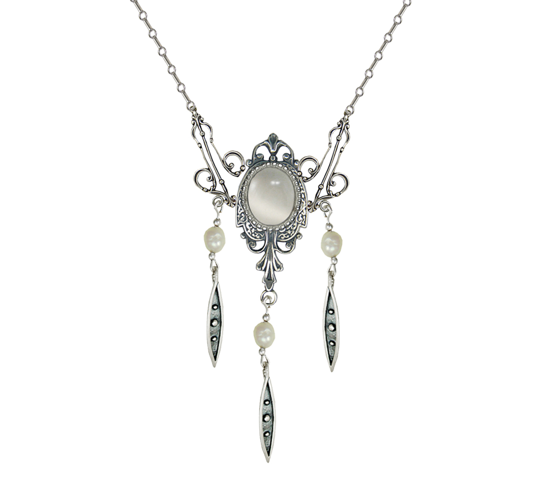 Sterling Silver Victorian Necklace With White Moonstone